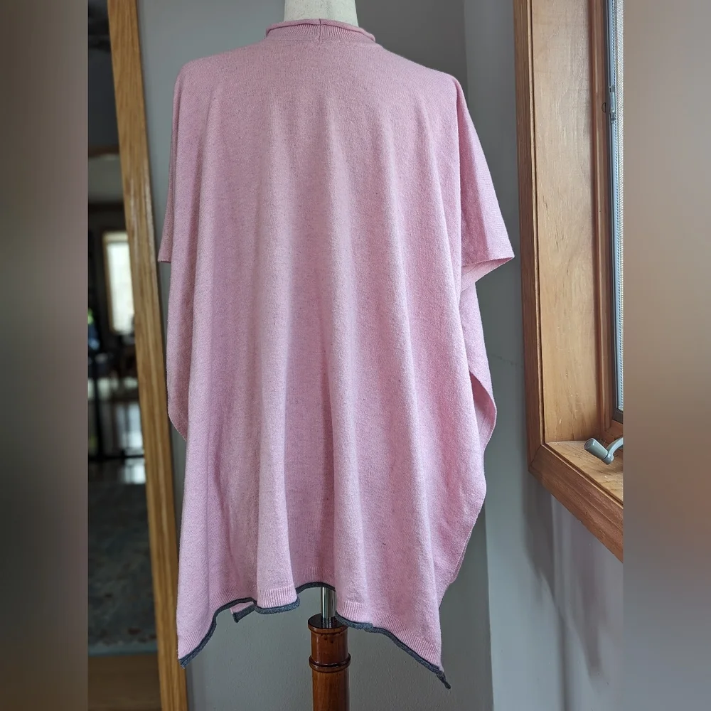 ECHO 23 NYC Convertible Women's Poncho Sweater -PEONY PINK Gray Trim-One Soze
